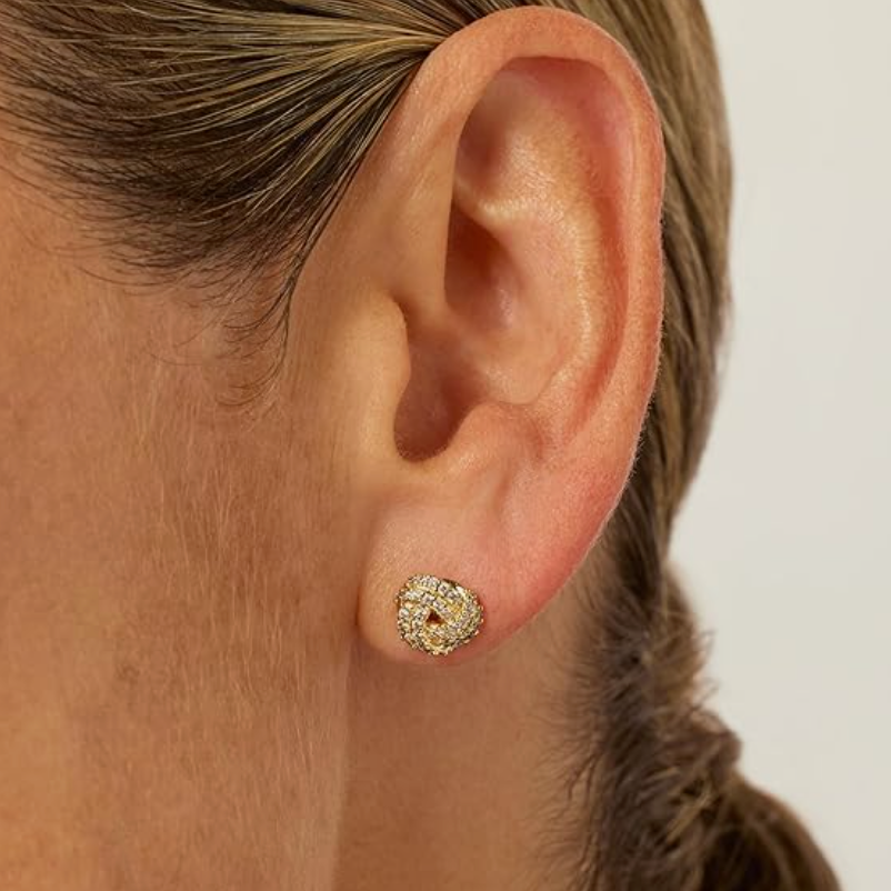 Rose Gold Pavé Crystal Woven Love Knot Stud Earrings
