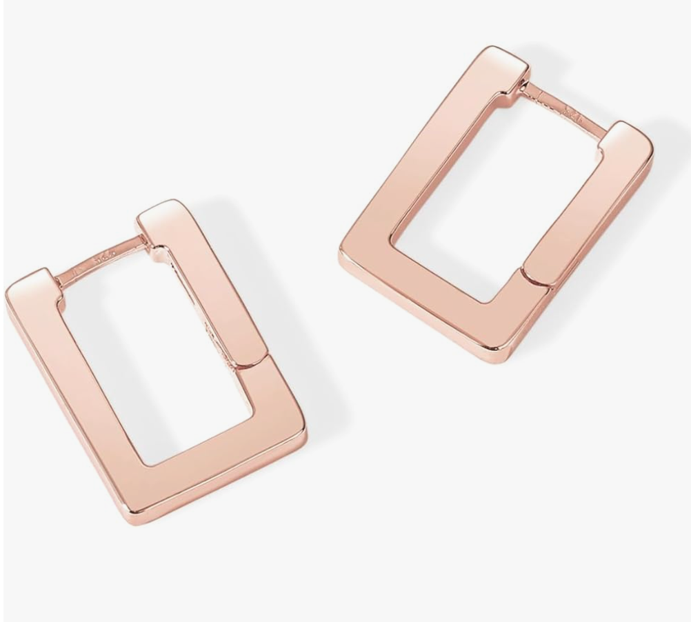 Minimalist High-Polish Rectangular Huggie Hoop Earrings in Rose Gold