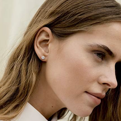 Classic Rose Gold Round Solitaire Halo Stud Earrings