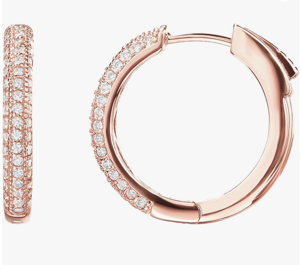 Luxury Rose Gold Multi-Row Pavé Crystal Inside-Out Hoop Earrings