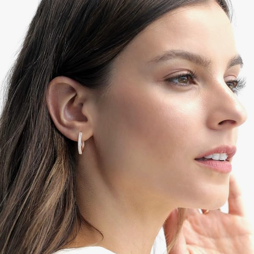 Luxury Rose Gold Multi-Row Pavé Crystal Inside-Out Hoop Earrings