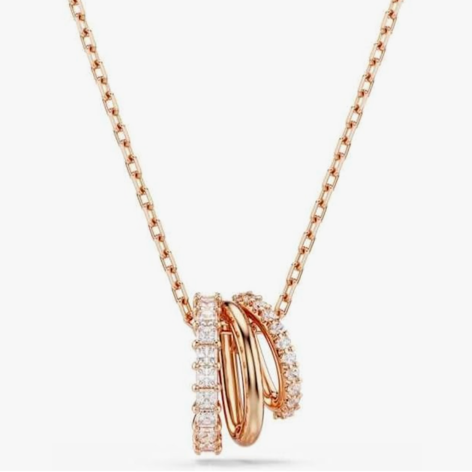Rose Gold Interlocking Tri-Ring Pendant Necklace