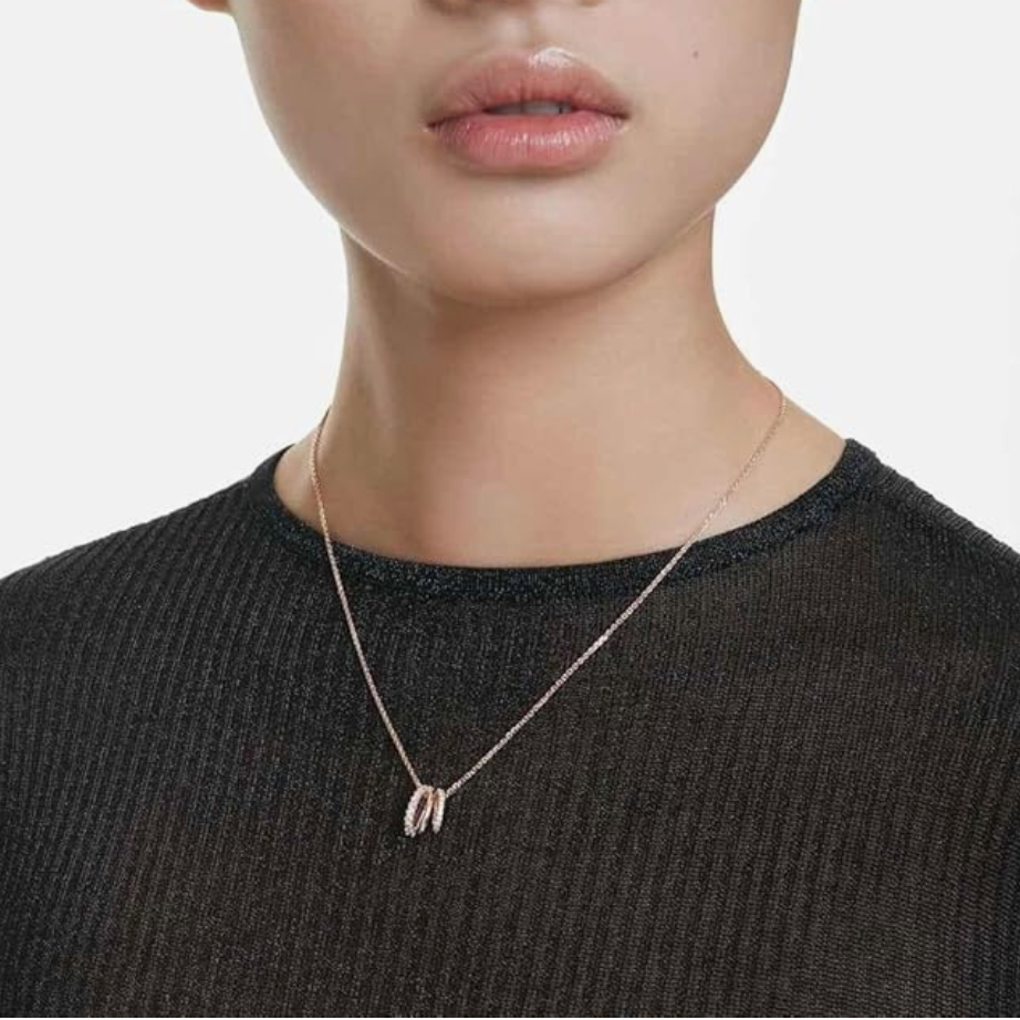 Rose Gold Interlocking Tri-Ring Pendant Necklace