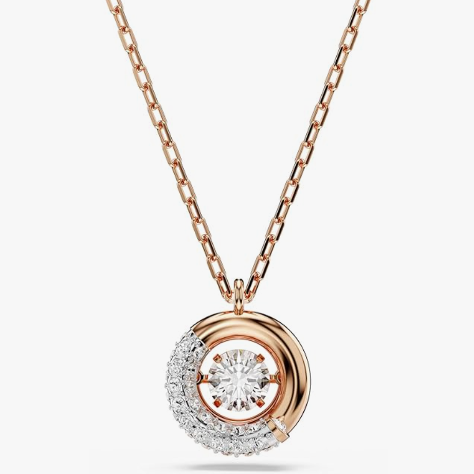 Rose Gold "Dancing Crystal" Halo Circular Pendant Necklace