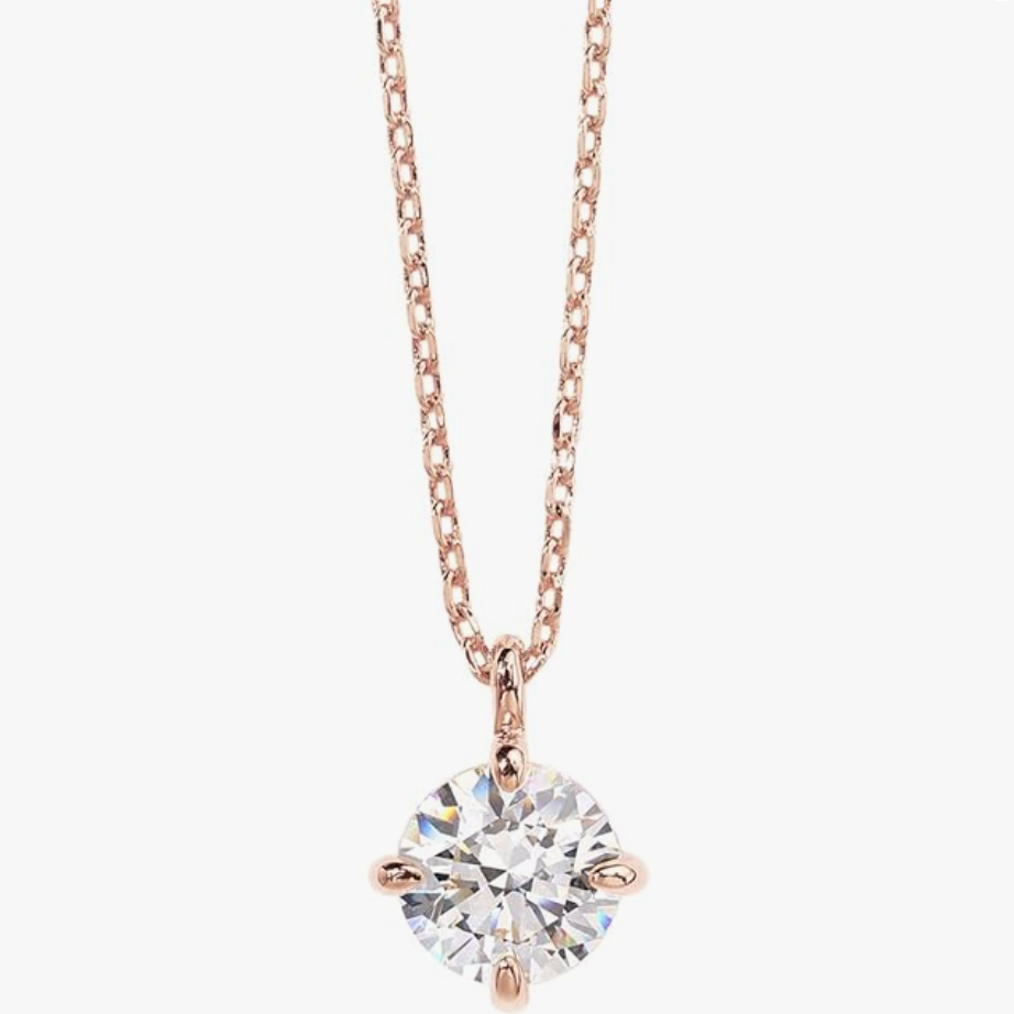 Classic Rose Gold Four-Prong Round Solitaire Pendant Necklace