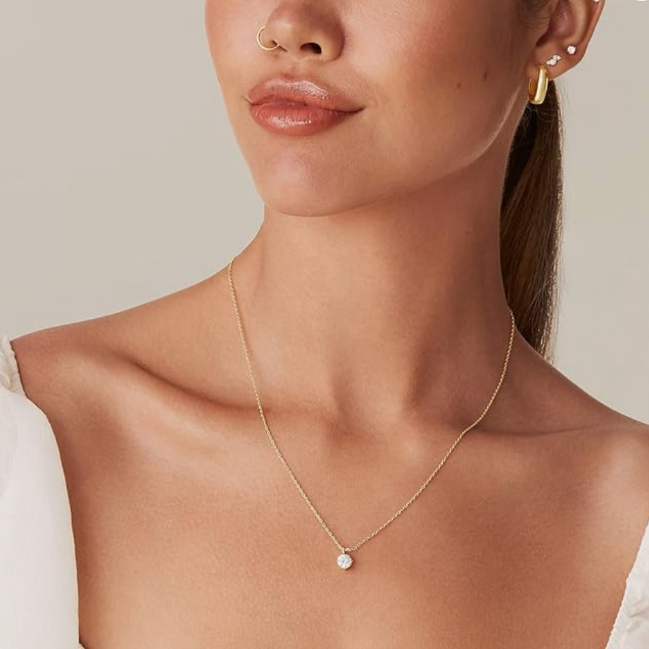 Classic Rose Gold Four-Prong Round Solitaire Pendant Necklace