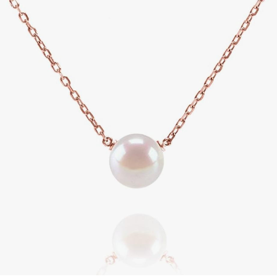 Minimalist Floating Solitaire Pearl Necklace in Rose Gold
