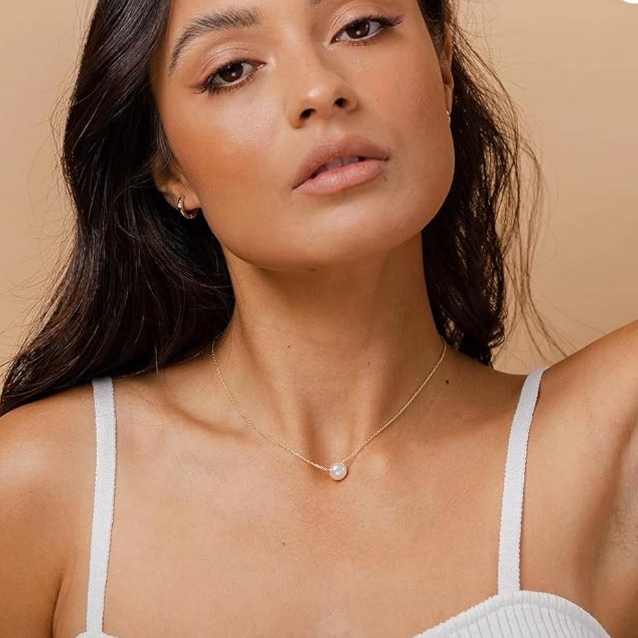 Minimalist Floating Solitaire Pearl Necklace in Rose Gold