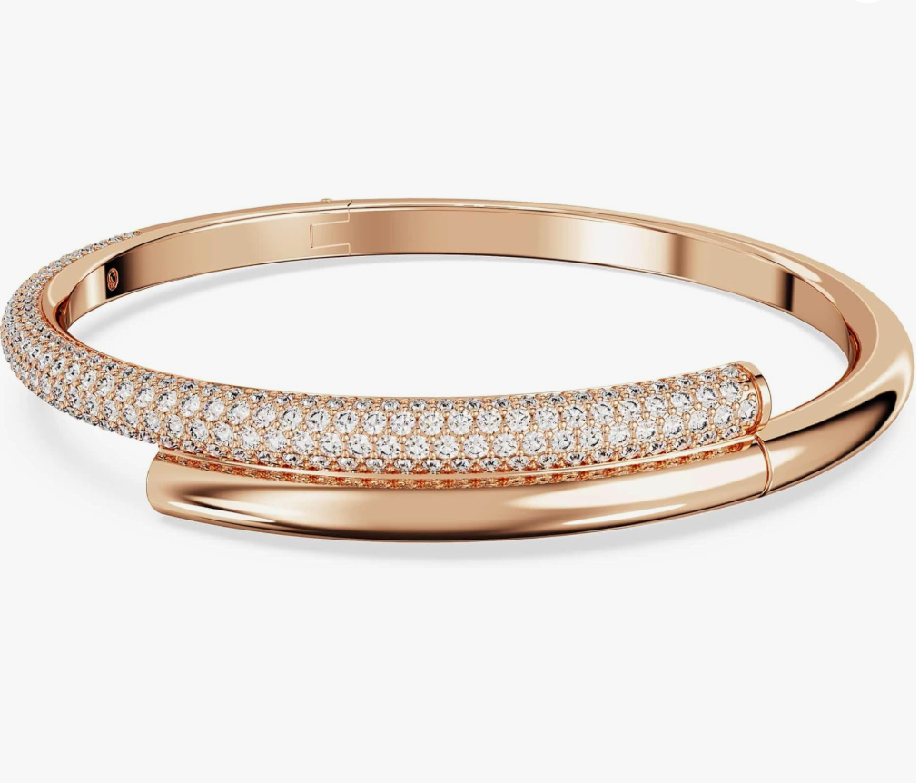 Modern Rose Gold Asymmetric Wrap Thick Pavé Bangle