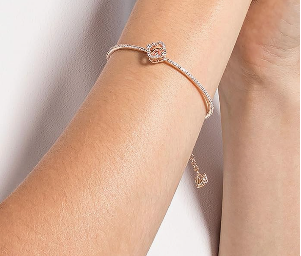 Rose Gold Pink Crystal Clover Halo Chain Bangle