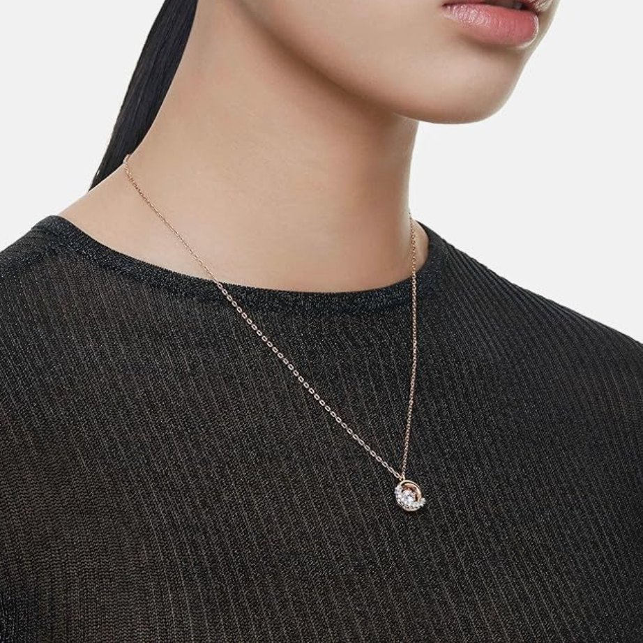 Rose Gold "Dancing Crystal" Halo Circular Pendant Necklace
